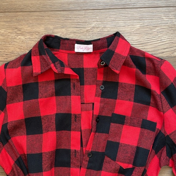 Pink lily buffalo plaid shirt dress - Picture 2 of 5